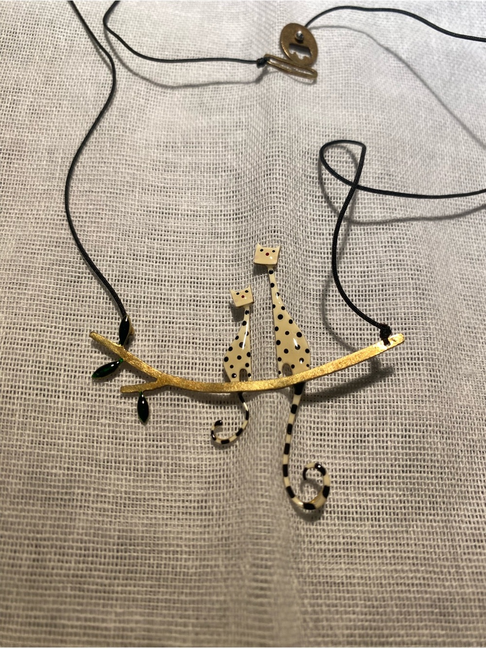 Handmade Gold Cat Duo Pendant Necklace - Black & Cream (Spanish artist)